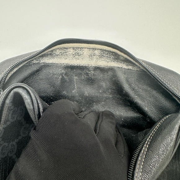 Vintage Gucci GG Monogram Black Crossbody Bag with Web Stripe & Gold Hardware - Picture 16 of 16